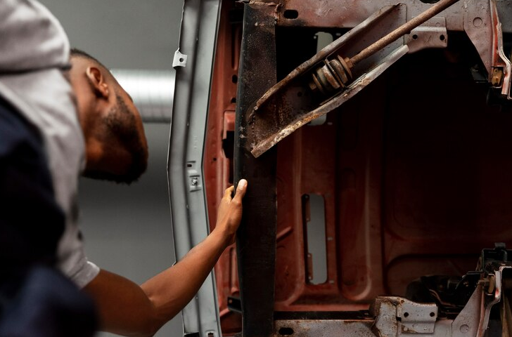 A person is removing the junk from his vehicle